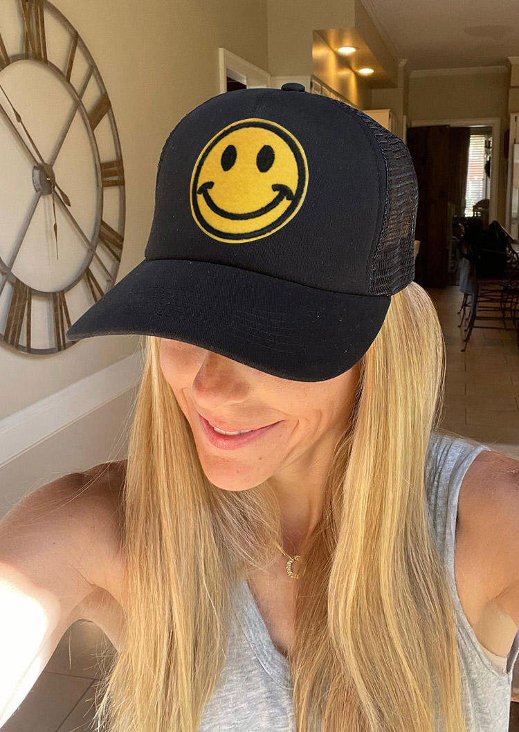 

Hats Vintage Smiley Happy Face Mesh Trucker Hat in Black,White. Size