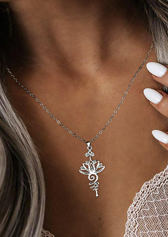 

Necklaces Simple Lotus Hollow Out Pendant Necklace in Silver. Size