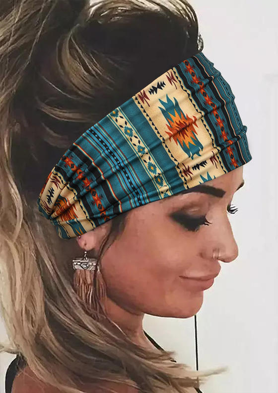 

Aztec Geometric Western Sport Wide Headband in Blue. Size