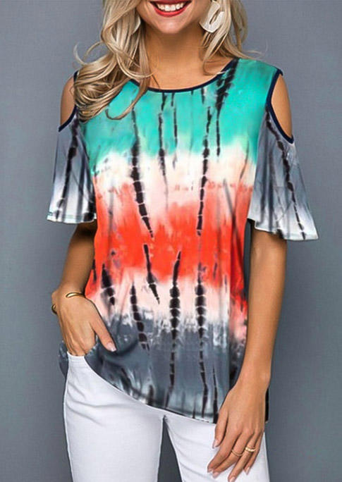 

Blouses Gradient Color Block Cold Shoulder Blouse in Multicolor. Size