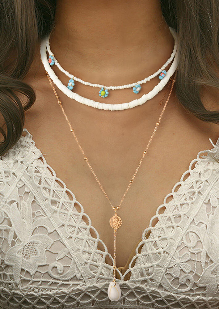 

Necklaces 3Pcs Flower Beading Shell Pendant Necklace Set in White. Size