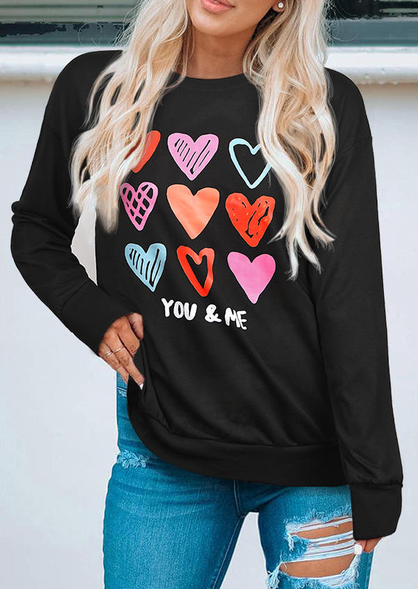 

Sweatshirts You & Me Love Heart Pullover Sweatshirt in Black. Size