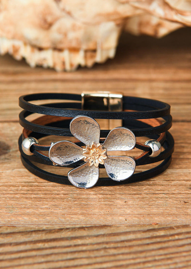 

Bracelet Bohemian Floral Magnetic Buckle Bracelet in Black. Size