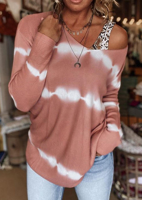 Blouses Tie Dye Long Sleeve V-Neck Blouse in Cameo Brown. Size: S,M,L