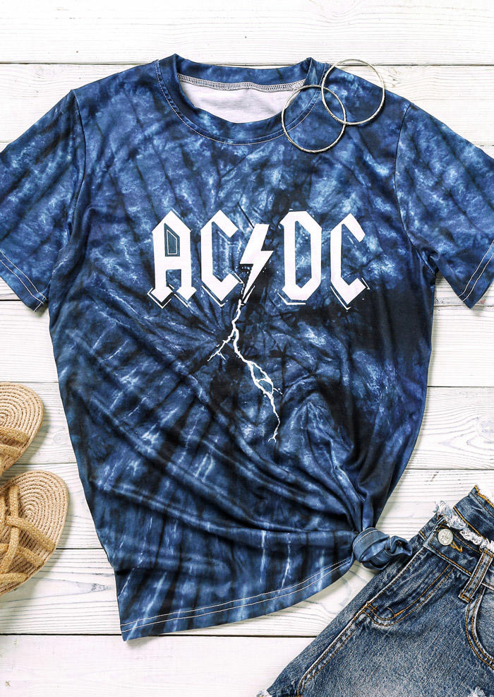 

T-shirts Tees AC DC Tie Dye O-Neck T-Shirt Tee in Deep Blue. Size: ,M,L