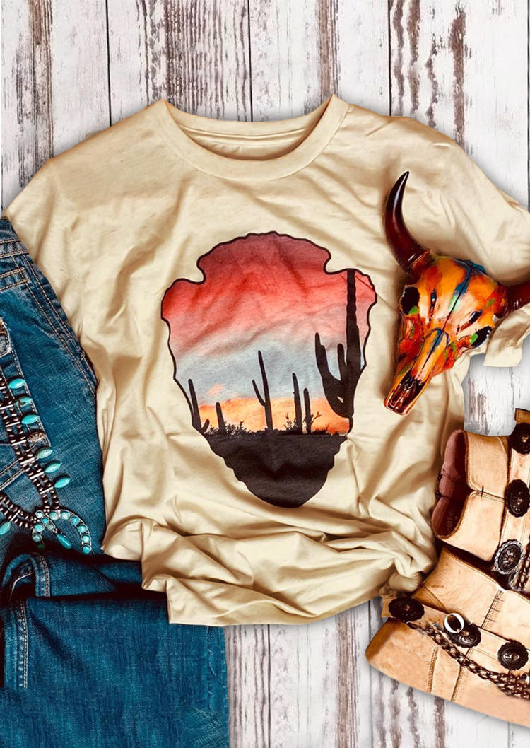 

T-shirts Tees Cactus Short Sleeve O-Neck T-Shirt Tee - Apricot in Apricot. Size
