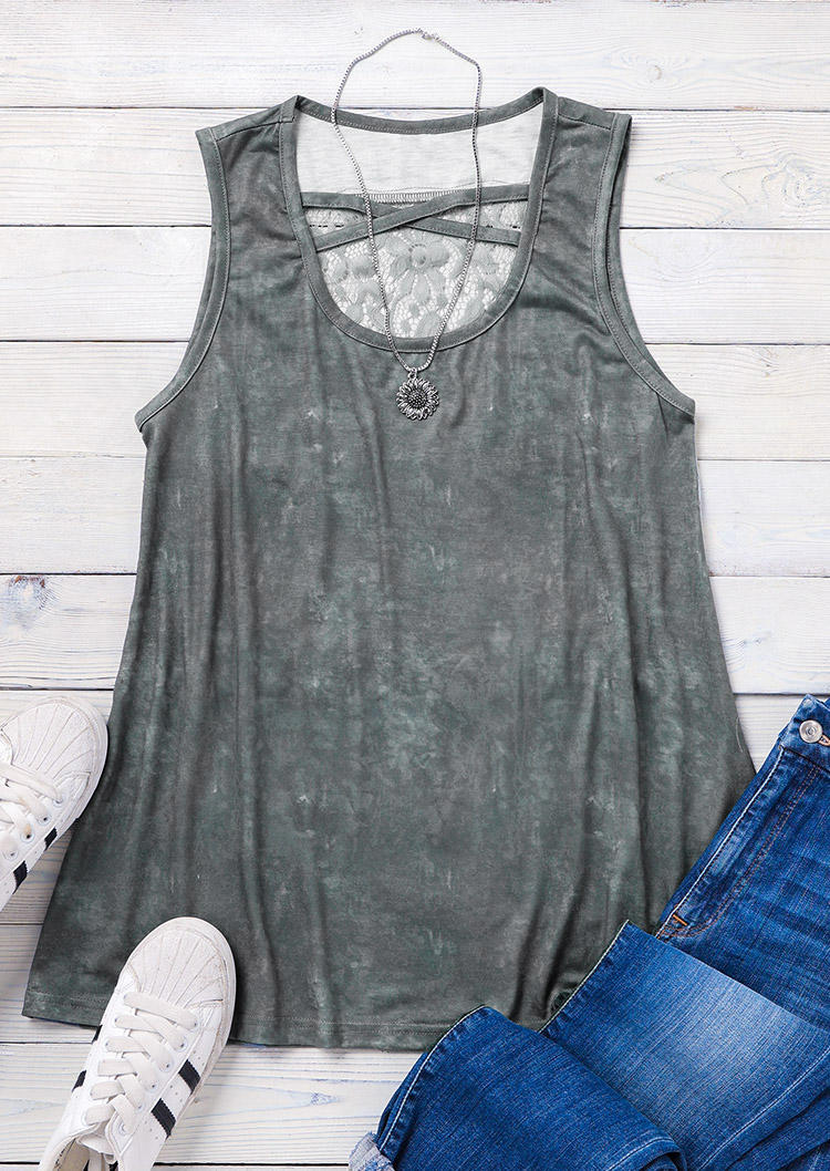 Tank Tops Floral Lace Sleeveless Tank Top in Gray. Size: S
