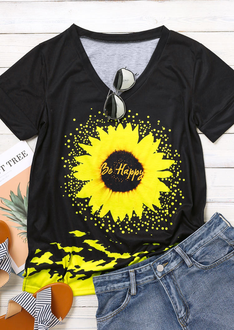 

Blouses Be Happy Sunflower V-Neck Blouse in Black. Size