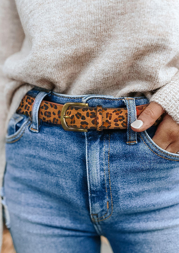 

Belts Vintage Leopard Buckle PU Leather Waist Belt in Leopard. Size