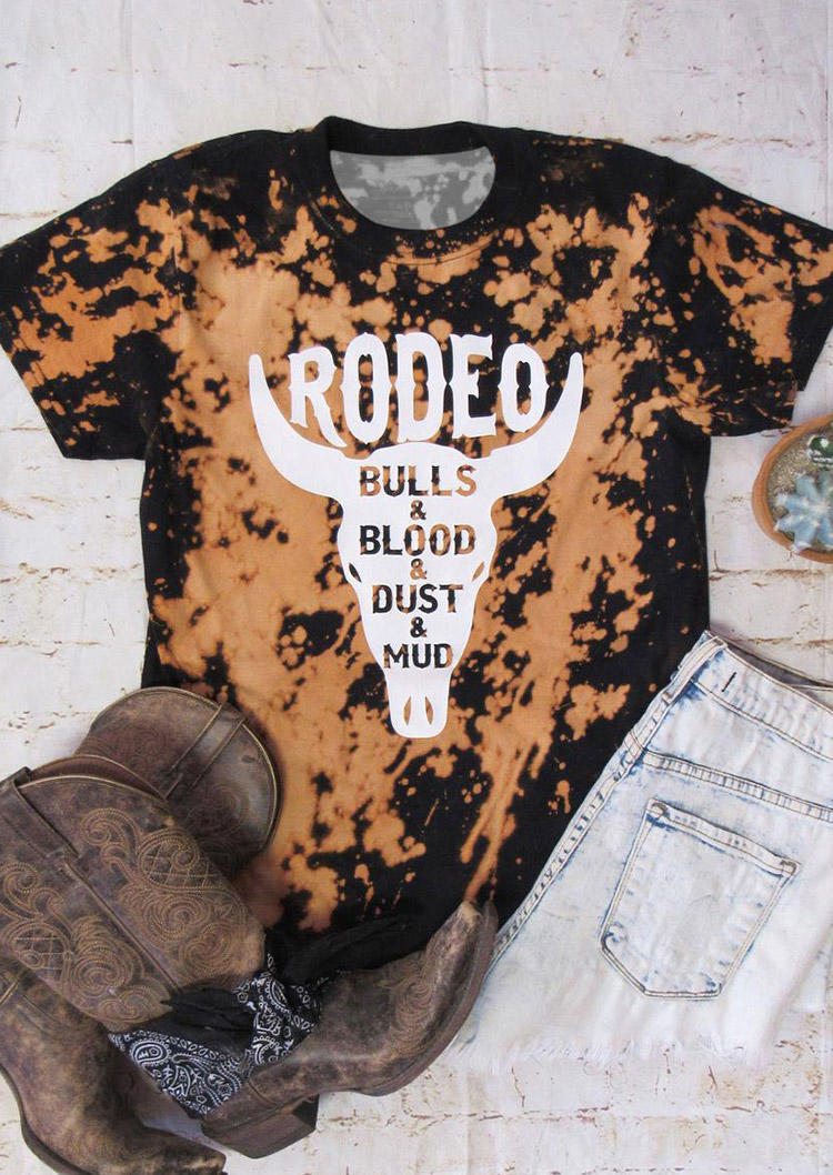 

T-shirts Tees Rodeo Bulls & Blood & Dust & Mud Steer Skull Bleached T-Shirt Tee in Multicolor. Size
