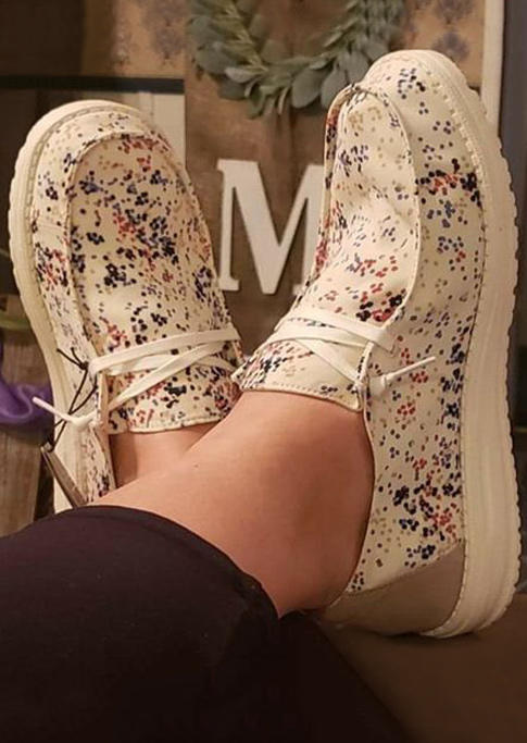 

Sneakers Colorful Polka Dot Lace Up Slip On Flat Sneakers in Light Khaki. Size: ,38,39,40,41