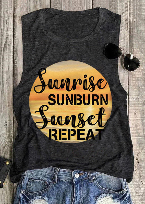 

Tank Tops Sunrise Sunburn Sunset Repeat Tank Top in Dark Grey. Size