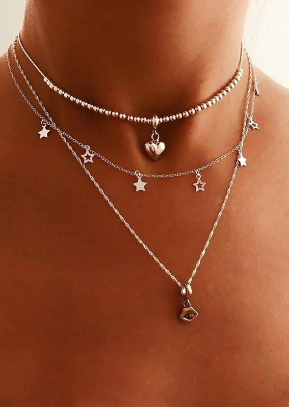 

Necklaces Heart Star Lips Beading Multi-Layered Necklace in Silver. Size