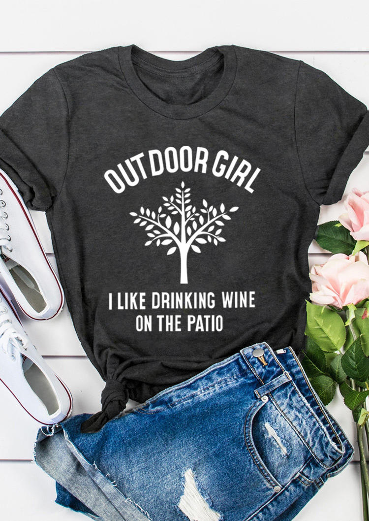 T-shirts Tees Outdoor Girl I Like Drinking Wine T-Shirt Tee in Dark Grey. Size: S,M,L,XL