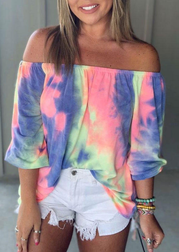 

Blouses Tie Dye Off Shoulder Half Sleeve Blouse in Multicolor. Size