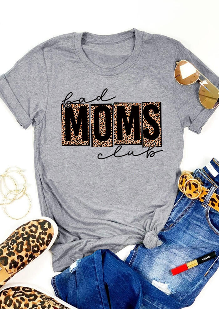 

T-shirts Tees Bad Moms Club Leopard T-Shirt Tee in Gray. Size: ,M,L