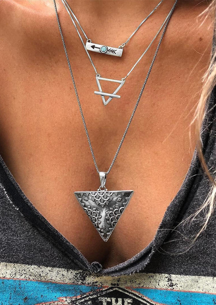 

Necklaces Bohemian Triangle Turquoise Arrow Multi-Layered Necklace in Silver. Size