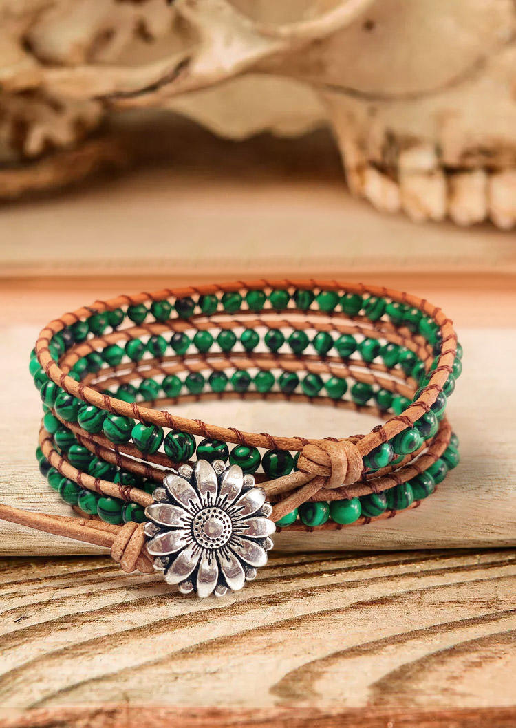 

Bracelet Sunflower Beading Hollow Out Multi-Layered Bracelet in Green. Size