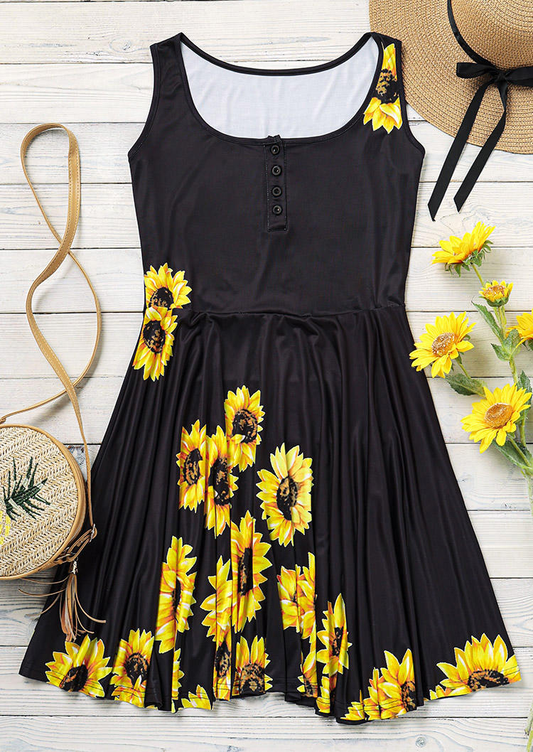 

Mini Dresses Sunflower Button Sleeveless Mini Dress in Black. Size