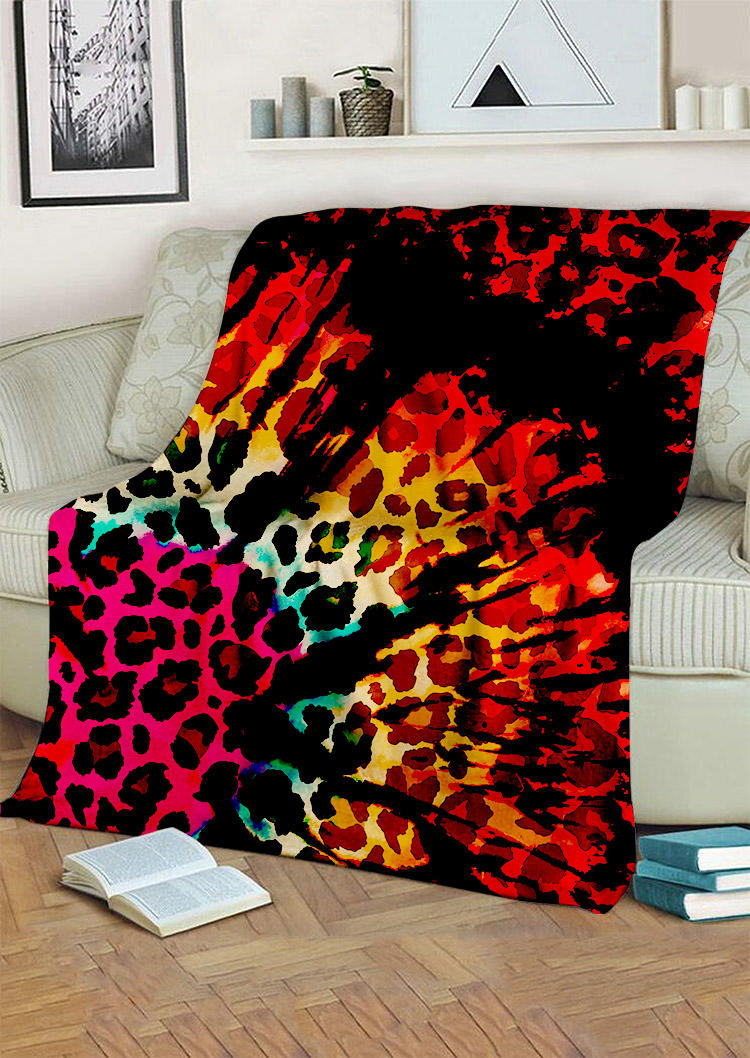 

Blanket Reverse Tie Dye Rainbow Leopard Warm Blanket in Multicolor. Size