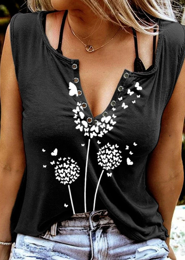 

Tank Tops Dandelion Butterfly Notched Neck Hole Tank Top in Black. Size