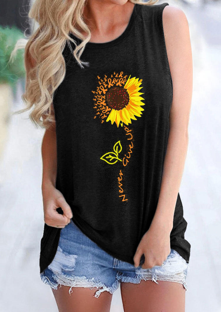 

Tank Tops Sunflower Never Give Up Tank Top in Black. Size: ,M,L,XL