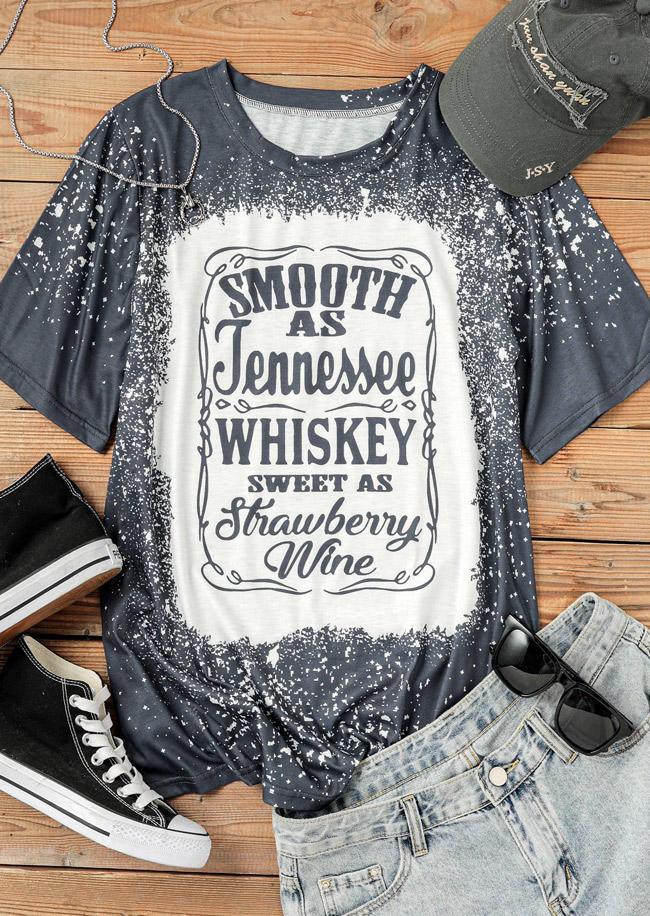 

T-shirts Tees Smooth As Tennessee Whiskey Sweet As Strawberry Wine Bleached T-Shirt Tee in Gray. Size: ,L