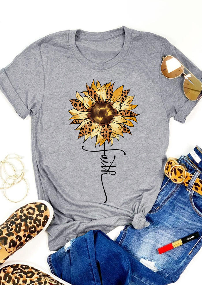 

T-shirts Tees Leopard Sunflower Faith T-Shirt Tee in Gray. Size