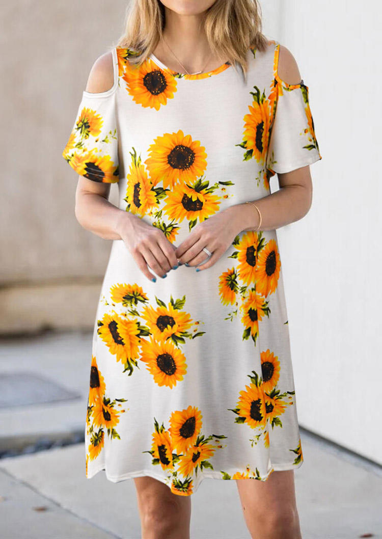 

Mini Dresses Sunflower Cold Shoulder O-Neck Mini Dress in White. Size