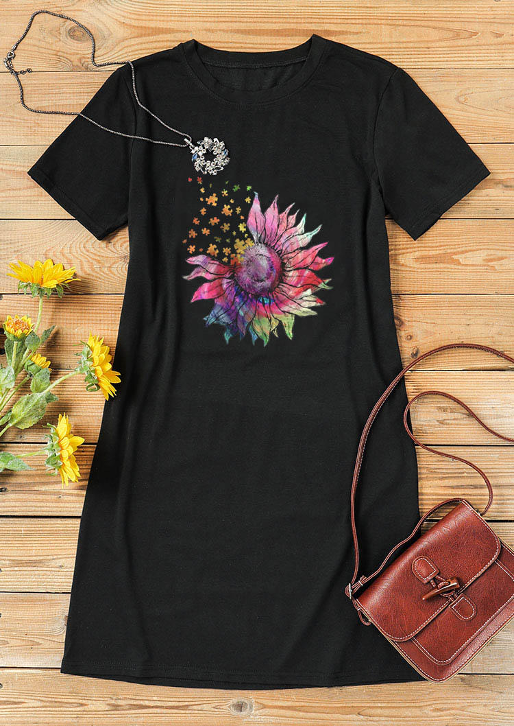 

Mini Dresses Sunflower O-Neck Short Sleeve Mini Dress in Black. Size