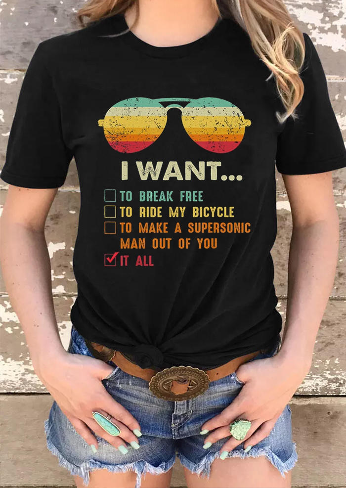 

T-shirts Tees I Want It All Glasses Short Sleeve T-Shirt Tee in Black. Size: ,M,L,XL