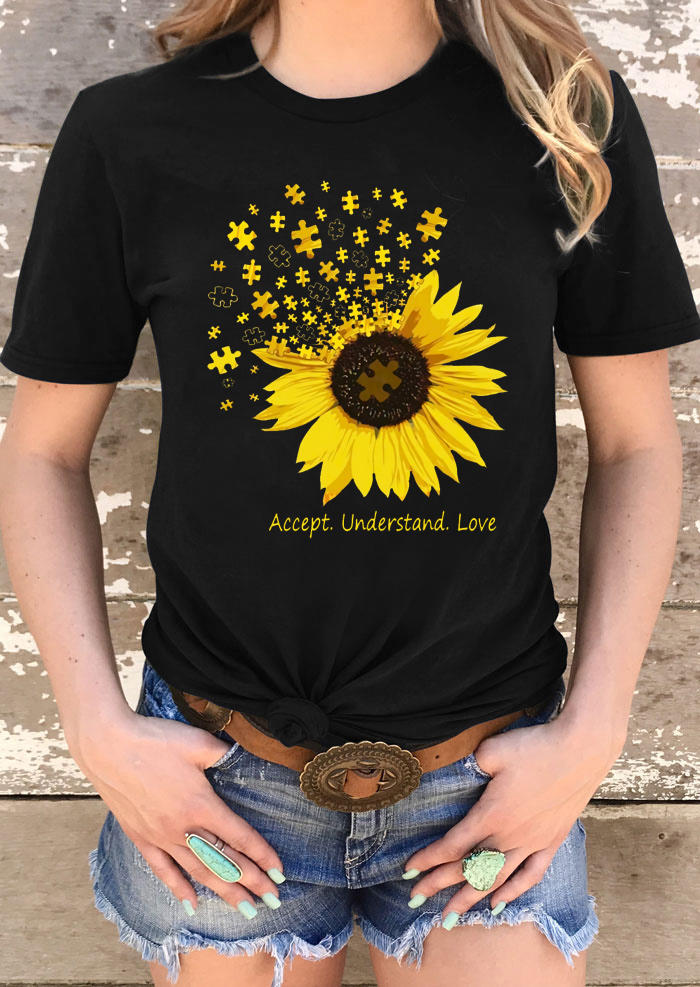 

T-shirts Tees Sunflower Accept Understand Love T-Shirt Tee in Black. Size