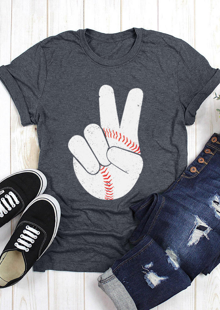 

T-shirts Tees Baseball Peace O-Neck T-Shirt Tee in Dark Grey. Size: ,M,XL
