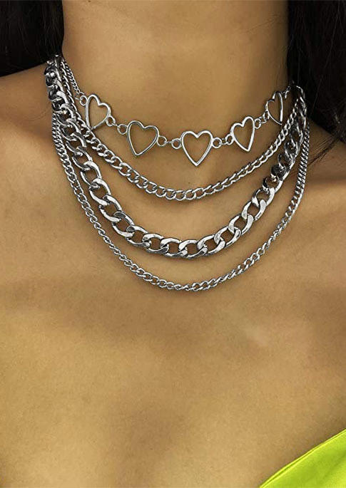 

Necklaces 4Pcs Hollow Out Heart Alloy Necklace Set in Gold. Size
