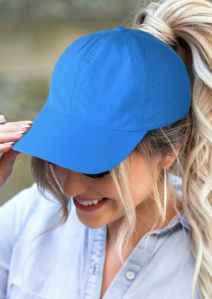 Hats Breathable Mesh Hollow Out Ponytail Baseball Cap in Blue. Size: One Size