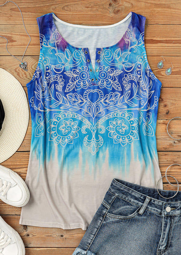 

Tank Tops Floral Notched Neck Tank Top without Black Camisole in Blue. Size