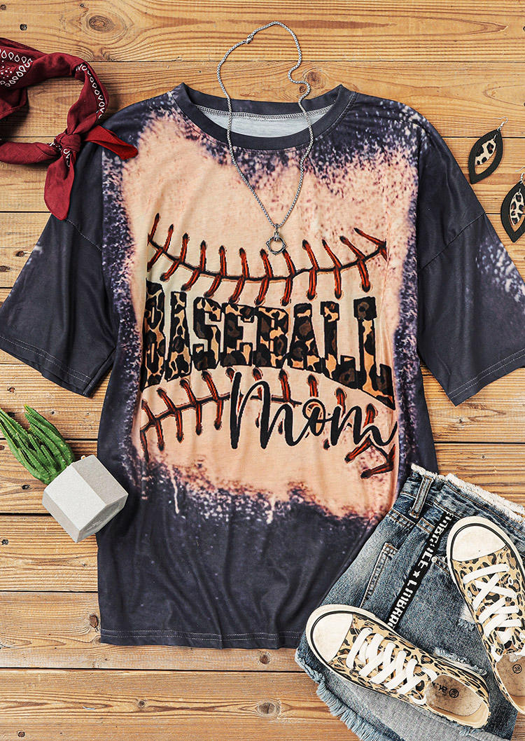 

T-shirts Tees Leopard Baseball Mom Bleached T-Shirt Tee in Dark Grey. Size
