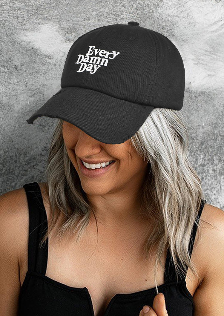 

Hats Every Damn Day Embroidery Hollow Out Adjustable Baseball Cap in Black. Size