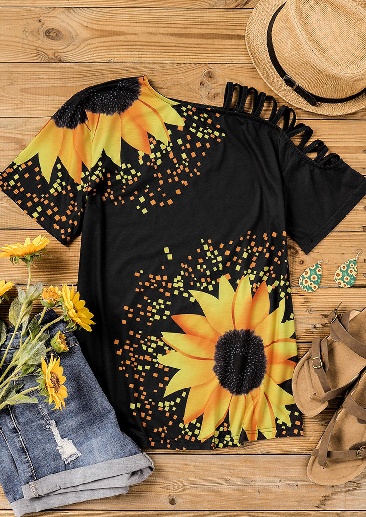 

Blouses Sunflower Criss-Cross One Sided Cold Shoulder Blouse in Black. Size