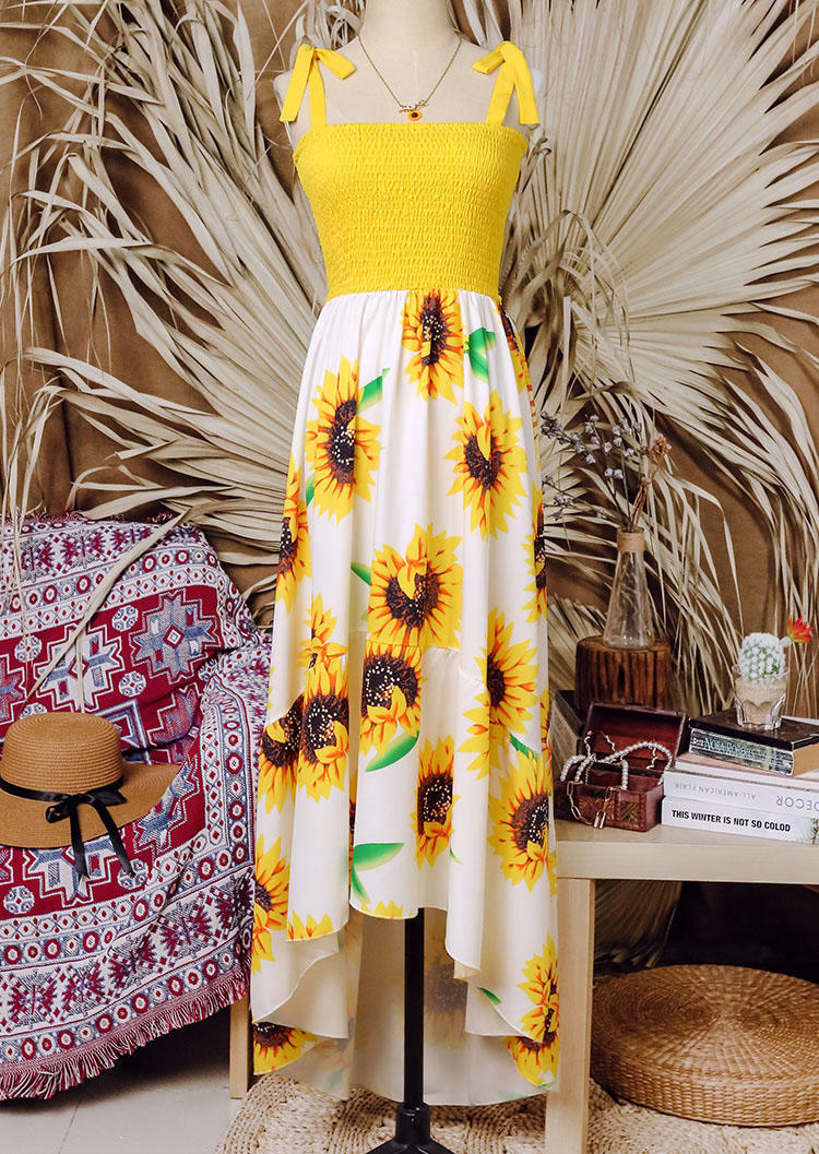 

Maxi Dresses Sunflower Smocked Spaghetti Strap Tie Maxi Dress in Yellow. Size