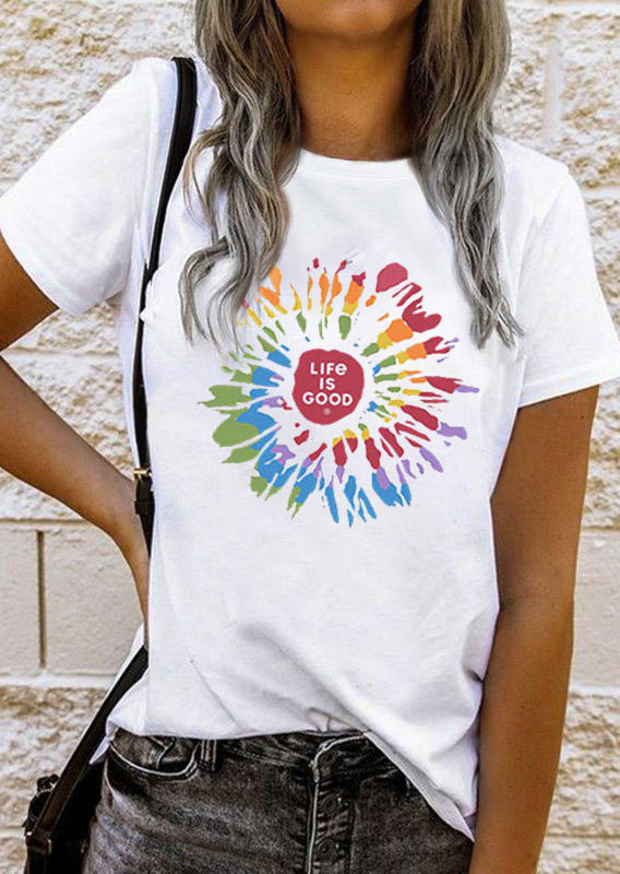 

T-shirts Tees Life Is Good Tie Dye Floral O-Neck T-Shirt Tee in White. Size