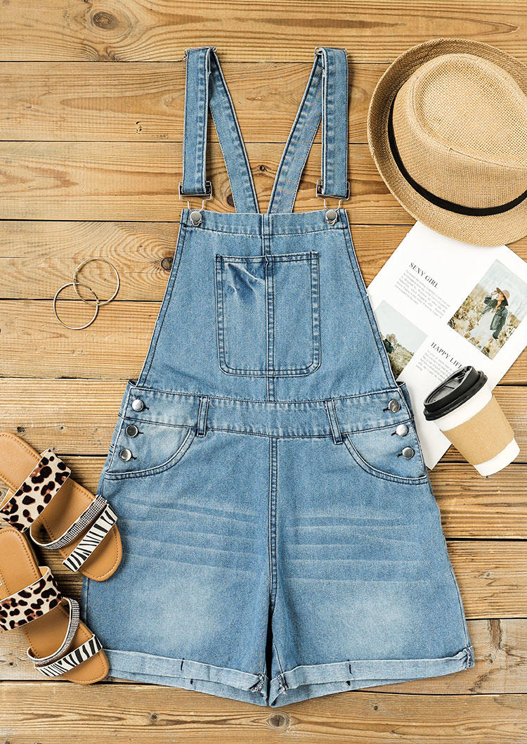 

Jumpsuits & Rompers Pocket Button Denim Overall Romper in Blue. Size
