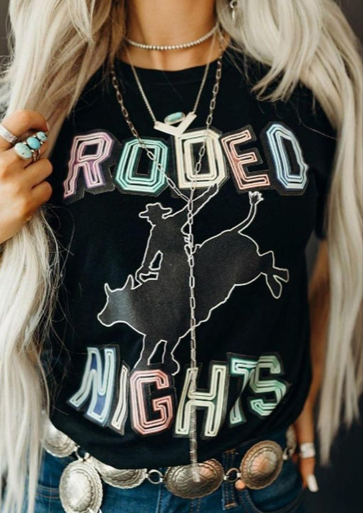 

T-shirts Tees Rodeo Nights Cowboy Horse T-Shirt Tee in Black. Size: ,M,L,XL