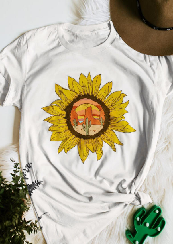 

T-shirts Tees Sunflower Desert Cactus Sun T-Shirt Tee in White. Size: ,M,L,XL
