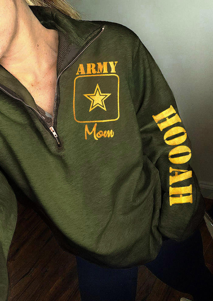 Sweatshirts Army Mom Hooah Zipper Long Sleeve Sweatshirt in Army Green. Size: S,M,L