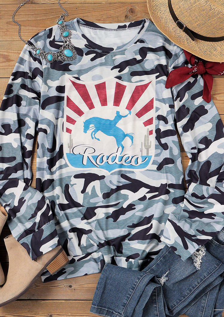 T-shirts Tees Camouflage Rodeo Cowboy Long Sleeve T-Shirt Tee in Camouflage. Size: M,L,XL