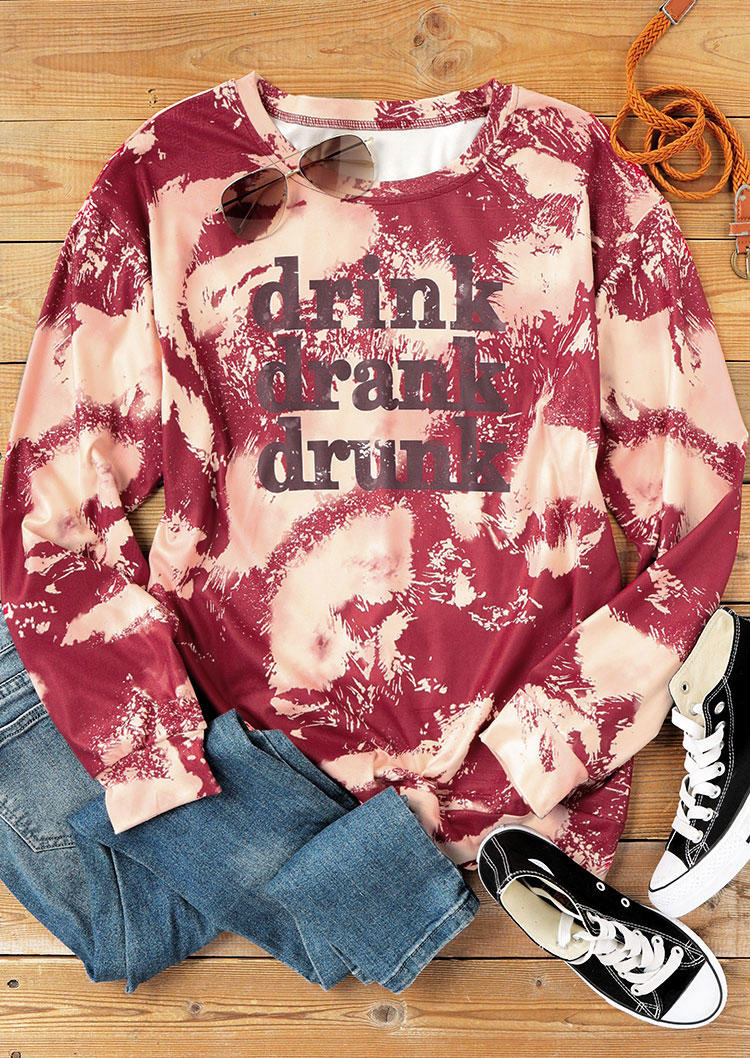 Sweatshirts Drink Drank Drunk Distressed Long Sleeve Sweatshirt in Multicolor. Size: L,M,S,XL