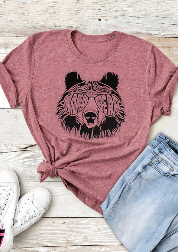 

T-shirts Tees Mama Bear Glasses O-Neck T-Shirt Tee in Pink. Size: ,M,L,XL