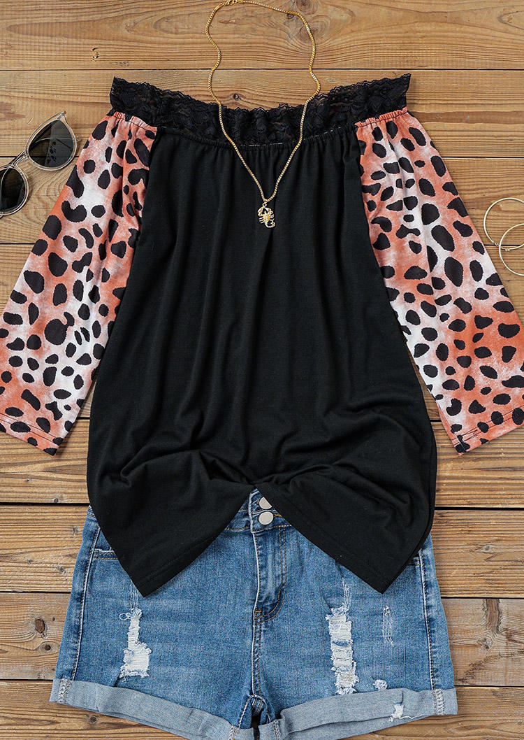 Lace Leopard Off Shoulder Blouse - Black