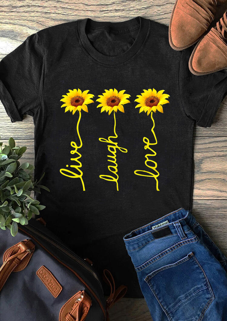 

T-shirts Tees Live Laugh Love Sunflower T-Shirt Tee in Black. Size